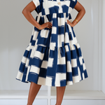 A-line High Waisted Buttoned Contrast Color Pleated Pockets Lapel Midi Dresses