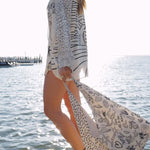 Live By Water Satin Unique Print Tassle Shirt and Elastic Waist Shorts Set