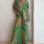 Summer Fashion Short Sleeve Baroque Totem Print Blouse With Wide Leg Pants Set