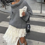 Nadorine Chic One Shoulder Wrapped Knitted Loose Sweater