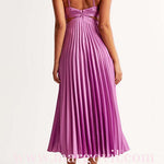 7 Colors Chicest V Neck Cut Out Waist Sleeveless Pleated Maxi Dress