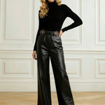 Loose Wide Leg Crocodile Texture Leather Loop Pants