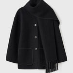 Women's Thickened Loose Woolen Coat with Fringed Scarf
