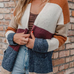 Multicolor Knitted Color Block Open Front Long Cardigan