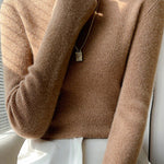 Casual Skinny Long Sleeves Solid Color Half Turtleneck Sweater Tops