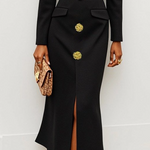 Long Sleeves Skinny Buttoned Solid Color Split-Front Stand Collar Midi Dresses Shirt Dress