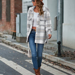 Plaid Fuzzy Longline Jacket with Pockets