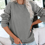 Nadorine Casual Crew Neck Sweatshirts Long Sleeve Solid Tunic Tops Loose Pullovers