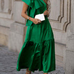 Sleeveless Bowknot Pleated Split-Joint Round-Neck Maxi Dresses
