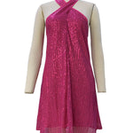 A-Line Loose Hollow Sequined Solid Color Halter-Neck Mini Dresses