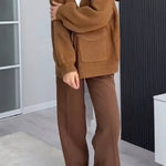 Solid Color Versatile V-Neck Pocket Sweater Jacket