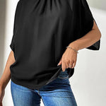 Mock Neck Black Split Sleeve Top