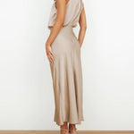 Long Formal Satin Dress Mock Neck High Neck Evening Dress