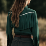 Bohemian Retro Tassel Lapel Long Sleeve Suede Shirt