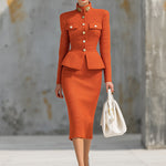 Elegant Stand-collar Knitted Cardigan And Skirt Set