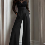 Black Lace Illusion Bodice Wide-Leg Evening Jumpsuit