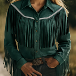 Bohemian Retro Tassel Lapel Long Sleeve Suede Shirt