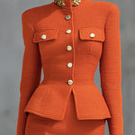 Elegant Stand-collar Knitted Cardigan And Skirt Set
