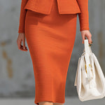 Elegant Stand-collar Knitted Cardigan And Skirt Set