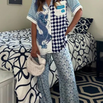 Unique Dragon Print Short Sleeve Loose Shirt and Elastic Waist Pocket Pants Set
