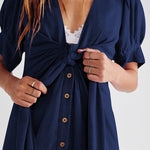 V Neck Short Sleeve Button Down Blouse Dress Tie Casual Long Maxi Dresses