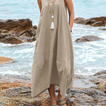 Dress V Neck Sundress Casual Solid Baggy Maxi Flowy Dresses with Pockets