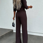 Nadorine Casual Two-Piece Set Slim-Fit Half-sleeve Crop Tops and Wide-Leg Pants