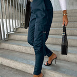 PU Leather Pocket Slim Cargo Pants
