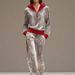 Casual Sporty Retro Snakeskin Gray Velvet Hooded Sweatshirt Wide-Leg Set