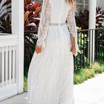 Nadorine Women's Boho Floral Lace V Neck Long Evening Dress Cocktail Party Maxi Wedding Dresses
