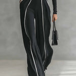 High Waisted Loose Belted Contrast Color Pockets Pants Trousers