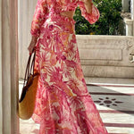 Make Me Blush Floral Ruffle Side Cutout Waist Maxi Dress