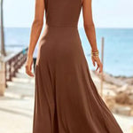 V-neck Sleeveless Brown Maxi Dress