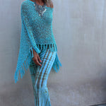 Nadorine Women's Dolman Sleeve Fringe Knit Sweater Pullover Cape Shawl Blouse