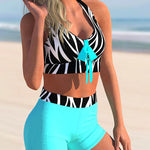 High Cut Bikini Sets Swimsuits with Short 2 Piece Swimwear Color Block Bathing Suits