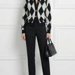 Long Sleeves Buttoned Plaid Round-Neck Cardigan Tops