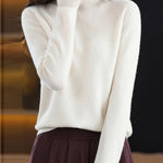 Office Long Sleeves Solid Color High-Neck Sweater Tops Pullovers