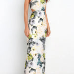 Garden Party Floral Satin Cut Out Back Lace-up Maxi Dress