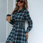 Plaid Grommet Lace Up Side Shirt Dress