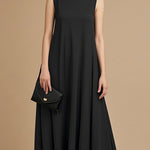 Loose Sleeveless Pockets Solid Color High Neck Maxi Dresses