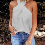 Margovil Criss Cross Halter Solid Sleeveless Top