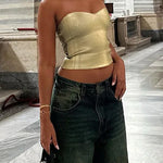 Margovil Strapless Metallic Crop Tube Top