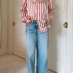Margovil Long Sleeves Button Down Striped Blouse Shirt