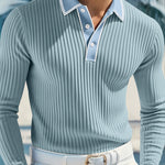 KZZ Men's Long Sleeve Polo Shirt Jacquard Fabric Collared Top