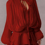 Margovil Lantern Long Sleeves Draped Ruffle Layered Mini Dress with Shorts