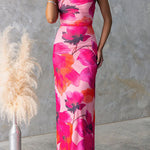 Backless Lace-up Floral Print Bodycon Maxi Cami Dress