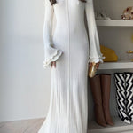Margovil Bell Sleeves Back Lace-up Ruffle Trim Maxi Dress