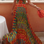 Spaghetti Strap Contrast Print Swing Maxi Vacation Dress