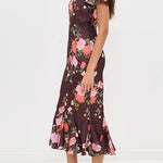 Crewneck Short Sleeves Floral Print Ruffle Hem Midi Dress
