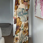 Bell Long Sleeves Open Back Floral Print Maxi Dress